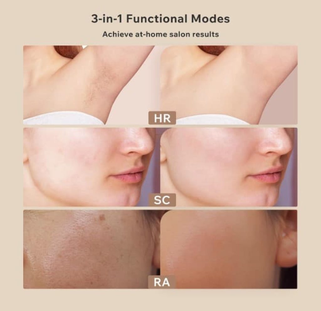 3 en 1 Depiladora Laser IPL con Mode RH/AR/SC, Pantalla Táctil LCD, 9 Nivel de Energía, 999.900 Flashes, Max 19.35 J, Depiladora Luz Pulsada para Piernas, Bikini, Axilas, Cara, Cuerpo