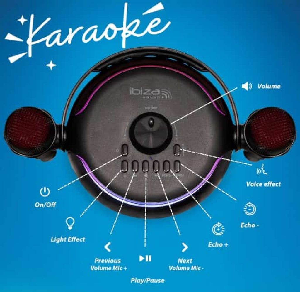Ibiza - KARAHOME-BK - Altavoz Karaoke Ligero a Pilas con Dos micrófonos inalámbricos (a Pilas)
