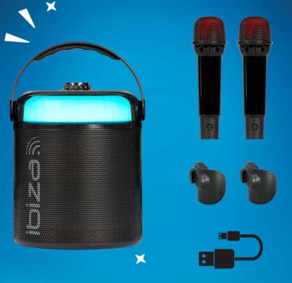Ibiza - KARAHOME-BK - Altavoz Karaoke Ligero a Pilas con Dos micrófonos inalámbricos (a Pilas)