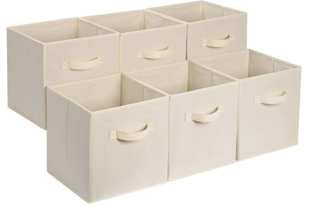Amazon Basics - Cubos de almacenamiento, de tela, plegables, con asas, 33x33x33 cm, color beige, juego de 6