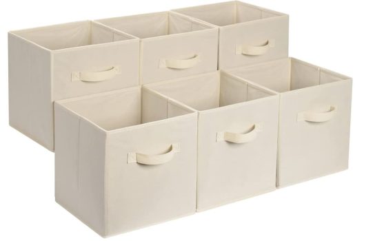 Amazon Basics - Cubos de almacenamiento, de tela, plegables, con asas, 33x33x33 cm, color beige, juego de 6