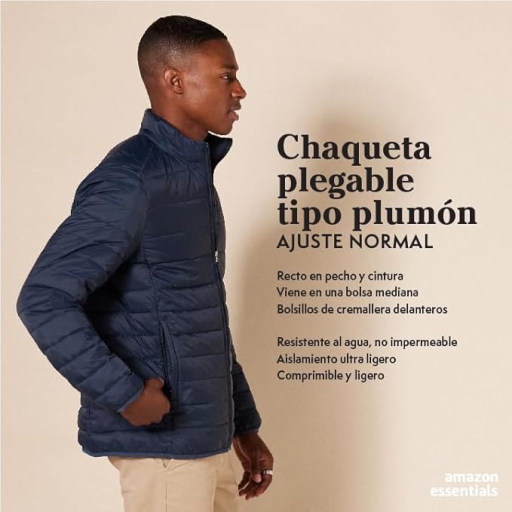 Amazon Essentials Chaqueta Acolchada Ligera, Resistente Al Agua y Plegable Hombre