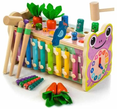 Amtreen Juguetes Montessori de Madera para 1 año de Golpear a un Topo Juego Martillo Zanahoria Cosecha Juego Aprender Juguetes de Desarrollo para Niños Pequeños Actividades Regalo Rosa