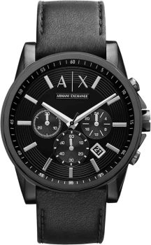 Armani Exchange Reloj Hombre, Movimiento cronógrafo de cuarzo, 45mm Caja de acero con correa de piel, AX2098, Gris
