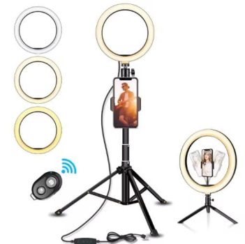 Aro de Luz Led 25cm con Doble Tripode, 1 Sobremesa y 1 de Pie, Anillo de Luz 12W con Mando BluetoothAro de Luz Led 25cm con Doble Tripode, 1 Sobremesa y 1 de Pie, Anillo de Luz 12W con Mando Bluetooth
