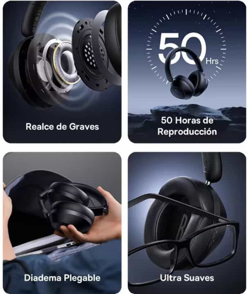 Baseus Auriculares Bluetooth 5.3 Bass 30 Max Cancelación de ruido, graves potenciados, larga duración, para juegos y deportes
