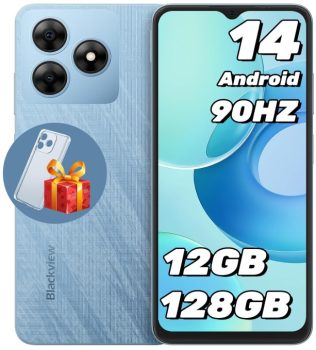 Blackview Wave 8 Smartphone Android 14, 12GB+128GB/2TB TF, 6,56" 90Hz, 13MP+8MP, 4G Dual SIM Móvil, Octa-Core Moviles/Face ID/Fingerprint/OTG/GPS/Funda de Móvil/Lámina de Endurecimiento-Azul