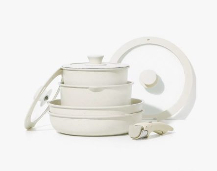 CAROTE Sartenes Cocina,Bateria de Cocina 8 Piezas con Tapas, Sartenes Mango Extraible, Apta Para Todo Tipo de Cocinas