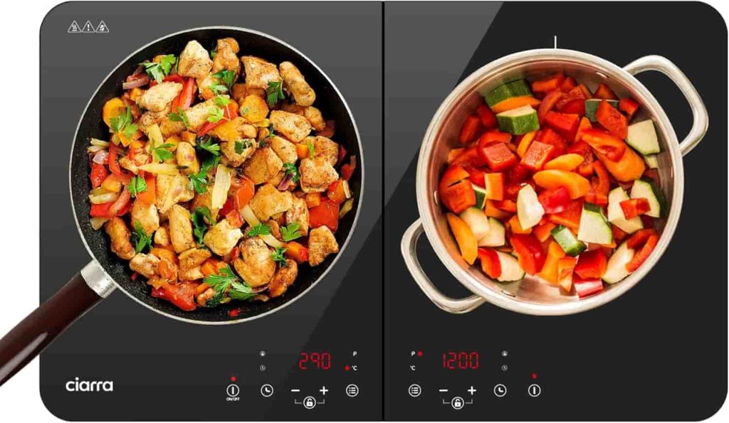 CIARRA CBTIH2 Placa Inducción 2 Fuegos Portátil 3500W Inducción Cerámica 2 Zonas Ultrafina Control Táctil Independiente 9 Niveles de Potencia con Función Temporizador y Función de Seguridad