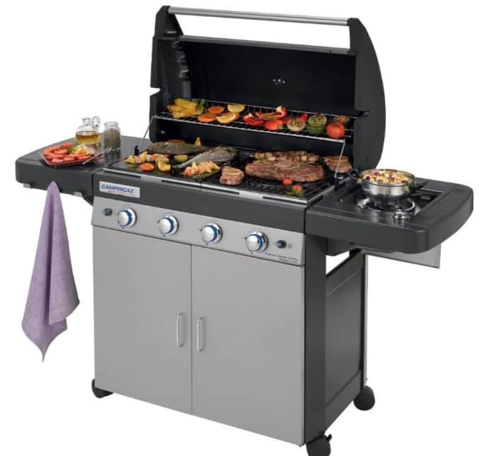 Campingaz 4 Series Classic LS Plus Barbacoa a gas, 4 quemadores de acero Inoxidable, 12.8kW, Sistema de limpieza InstaClean, 4 Ruedas, Color Negro, Gris, 160 x 59.8 x 115.6 cm