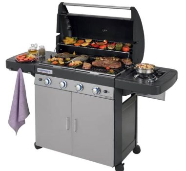 Campingaz 4 Series Classic LS Plus Barbacoa a gas, 4 quemadores de acero Inoxidable, 12.8kW, Sistema de limpieza InstaClean, 4 Ruedas, Color Negro, Gris, 160 x 59.8 x 115.6 cm