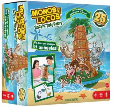 Mattel Games Juego de mesa Monos Locos Rockin' Tree Party, árbol con monos, lémures y perezosos, juguete +5 años (HTW65)