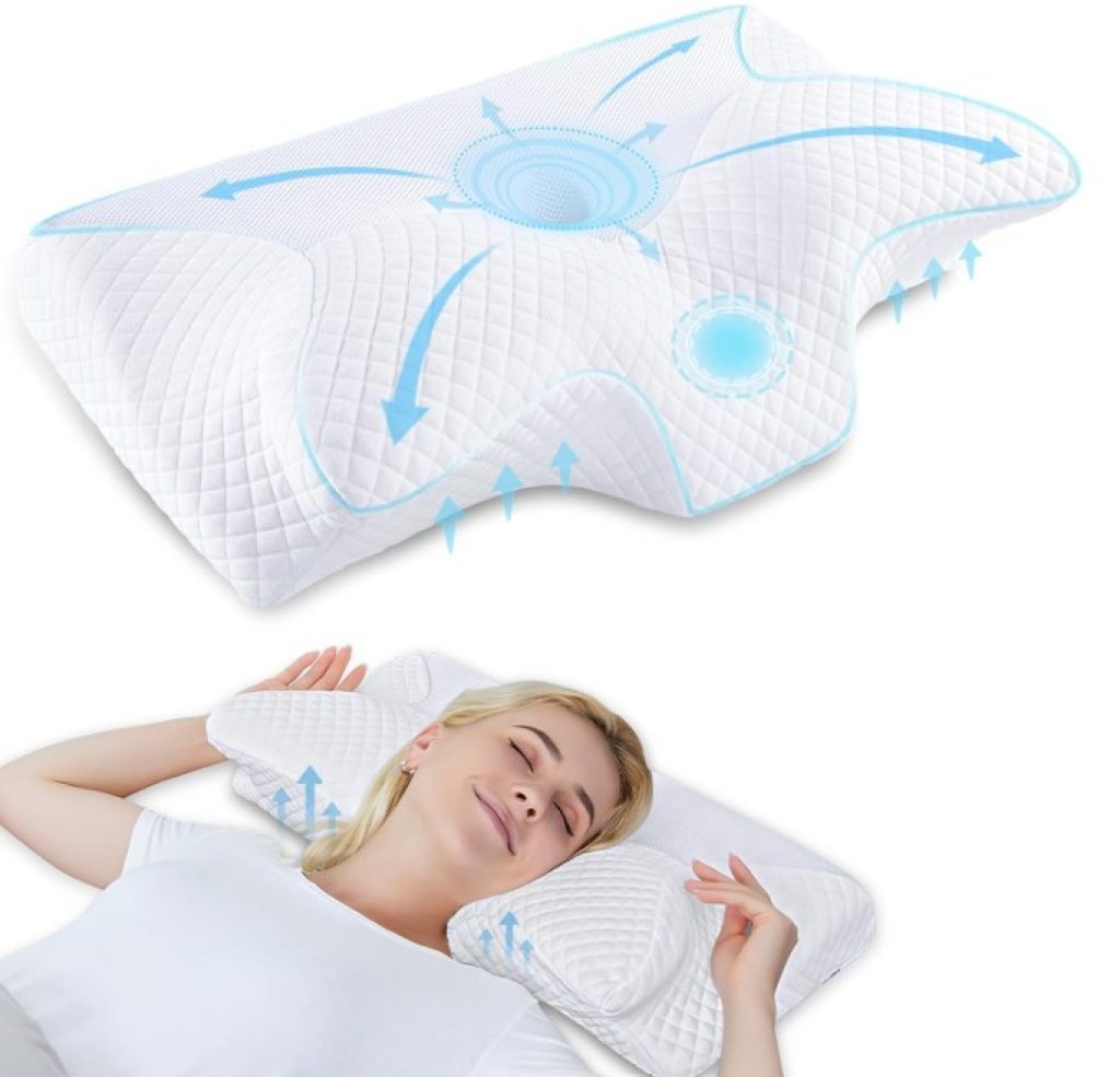 Almohada Cervical de Espuma Viscoelastica, Almohada Ortopedica para Soporte de Cuello, Almohadas Ergonómico para Dormir de Lado y Boca Arriba