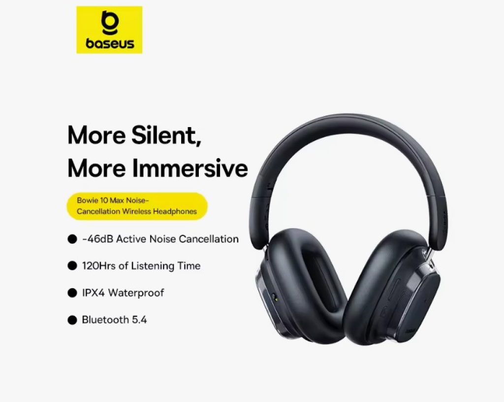 Baseus Auriculares Inalámbricos Bowie 10 Cancelación de Ruido, Latencia Ultra Baja de 0.06s, 120Hrs de Escucha, Cable Retráctil, Compatibles con Juegos