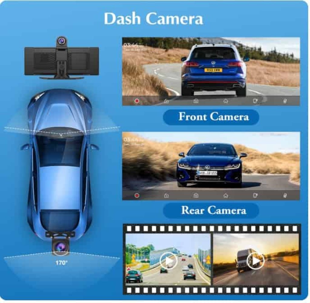 Carpuride W903 Carplay Inalámbrico Portátil&Android Auto con Dash CAM-Pantalla HD IPS de 9,3, Cámara Frontal&Trasera 4K, Grabación Bucle, Bluetooth, Mirror Link, GPS, Siri, Montado el Tablero