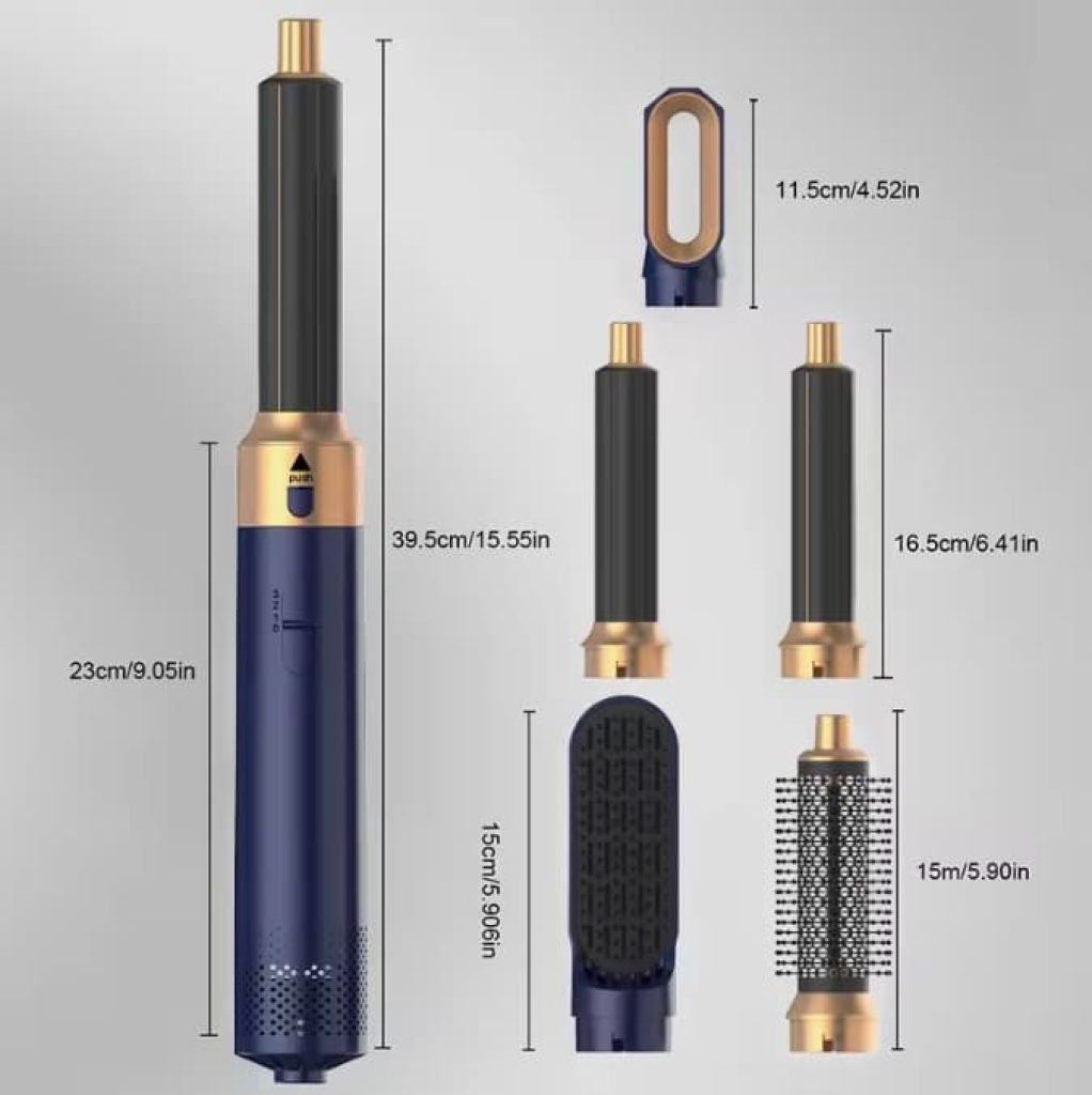 Cepillo secador de pelo, 5 accesorios para cabellos lisos y luminosos, ondas suaves o rizos marchos