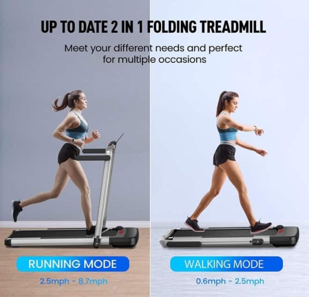 Cinta de Correr Plegable 2 en 1,FLYLINKTECH Home Cinta de Andar Silencioso con Bluetooth, hasta 14 km/h, 40 * 100cm cinturón para Correr