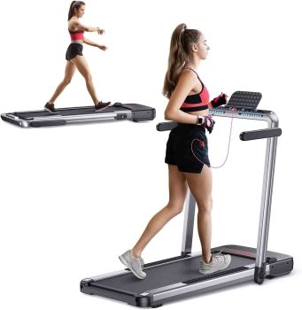 Cinta de Correr Plegable 2 en 1,FLYLINKTECH Home Cinta de Andar Silencioso con Bluetooth, hasta 14 km/h, 40 * 100cm cinturón para Correr