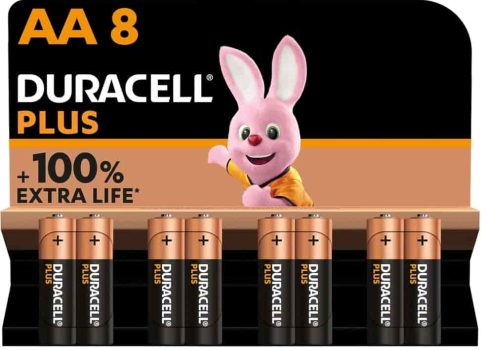 Duracell Plus pilas AA (pack de 8) - Alcalinas 1,5 V - Hasta 100 % de extra duración - Fiabilidad para dispositivos cotidianos - Embalaje sin plástico - 10 Años de almacenamiento - LR6 MN1500