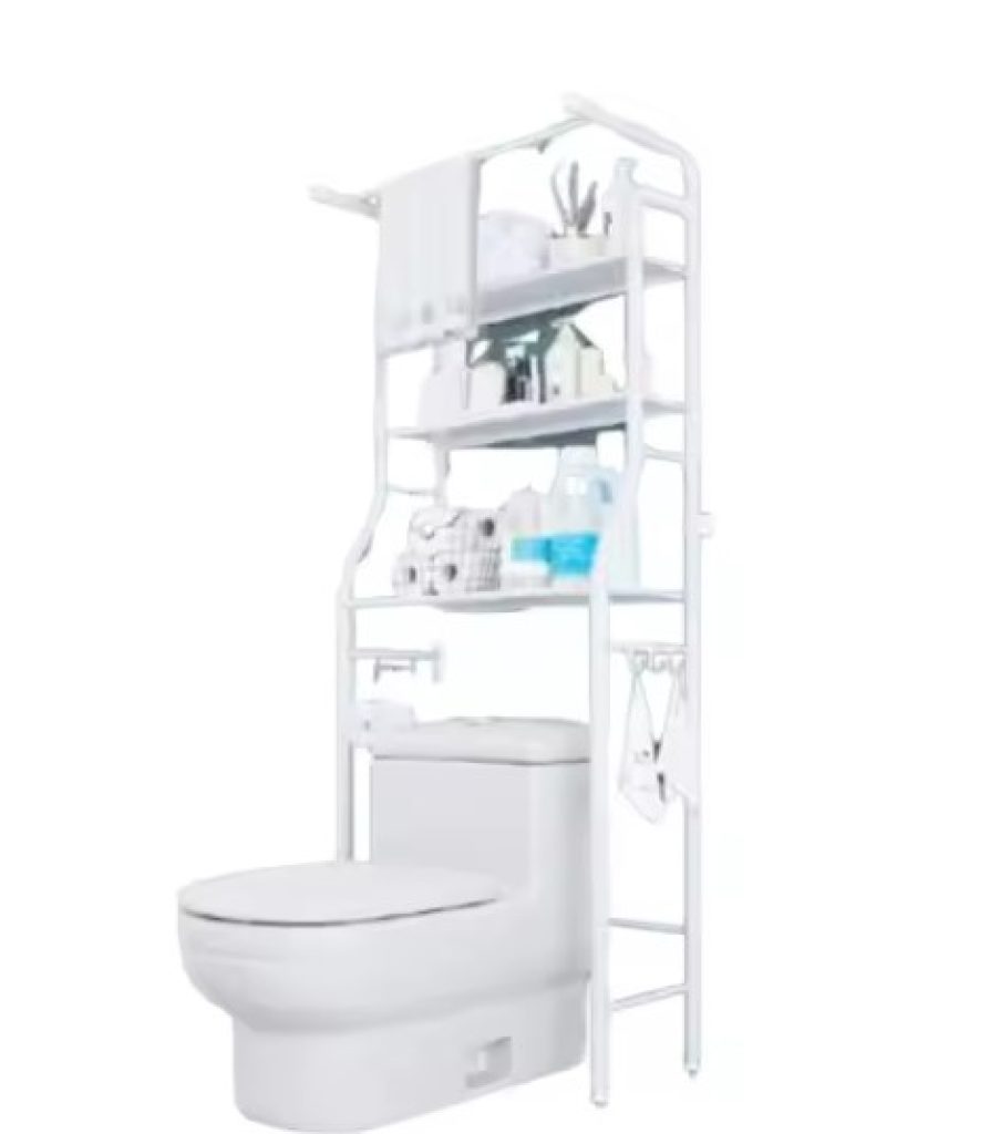 Estantería metal multiuso sobre inodoro o lavadora, aprovecho de espacio, organización de hogar