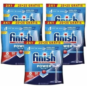 FINISH Detergente lavavajillas a máquina todo en uno FINISH Power 25 + 25 gratis cápsulas - 5ud - 250 pastillas total