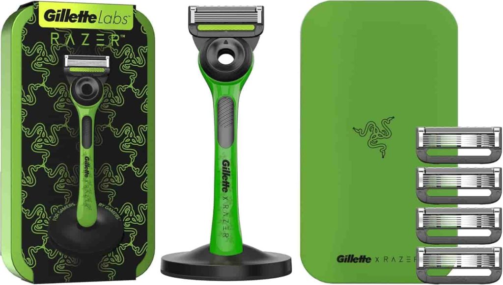 Gillette Labs Edición Limitada Razer Maquinilla de Afeitar Hombre con Barra Exfoliante + 5 Cuchillas de Afeitar de Recambio + Base Magnética y Estuche de Viaje Razer