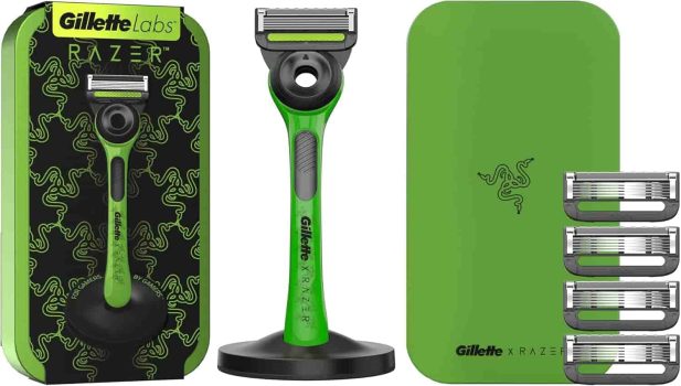 Gillette Labs Edición Limitada Razer Maquinilla de Afeitar Hombre con Barra Exfoliante + 5 Cuchillas de Afeitar de Recambio + Base Magnética y Estuche de Viaje Razer