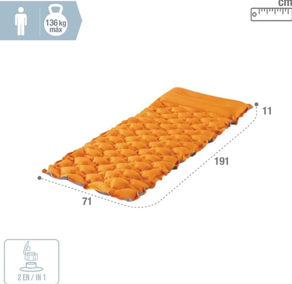 Intex, Colchón Hinchable Individual, Camping Mat, 71x191 cm, Material TPU, Cama Inflable, Colchones inflables, Colchoneta (64098)