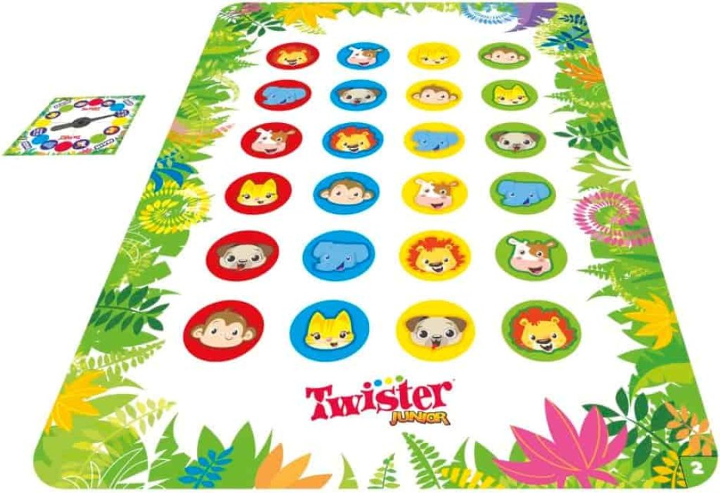 Juego Twister Junior, Alfombra Reversible Aventura de la Selva, 2 Juegos en 1, Juego de Grupo de Interior para 2 a 4 Jugadores