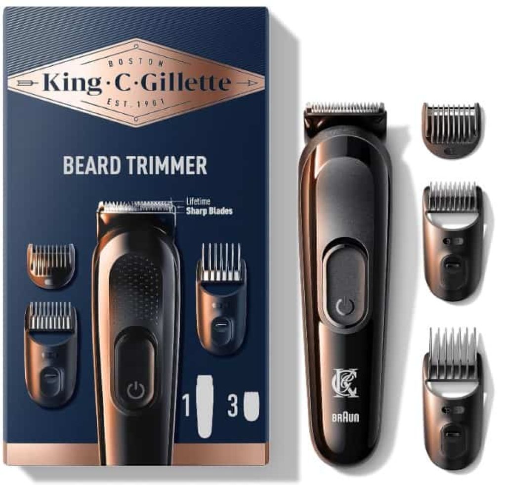 King C. Gillette Kit De Recortadora De Barba Inalámbrica Para Hombre Con Hojas Siempre Afiladas Y 3 Peines Intercambiables, Máquinilla de afeitar
