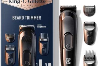King C. Gillette Kit De Recortadora De Barba Inalámbrica Para Hombre Con Hojas Siempre Afiladas Y 3 Peines Intercambiables, Máquinilla de afeitar