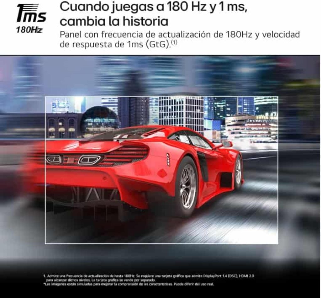 LG 27GS65F-B - Monitor Ultragear, 27", Pantalla IPS, (1920x1080), 16:9, 180 Hz, 1ms Black Stabilizer, G-Sync Compatible y FreeSync