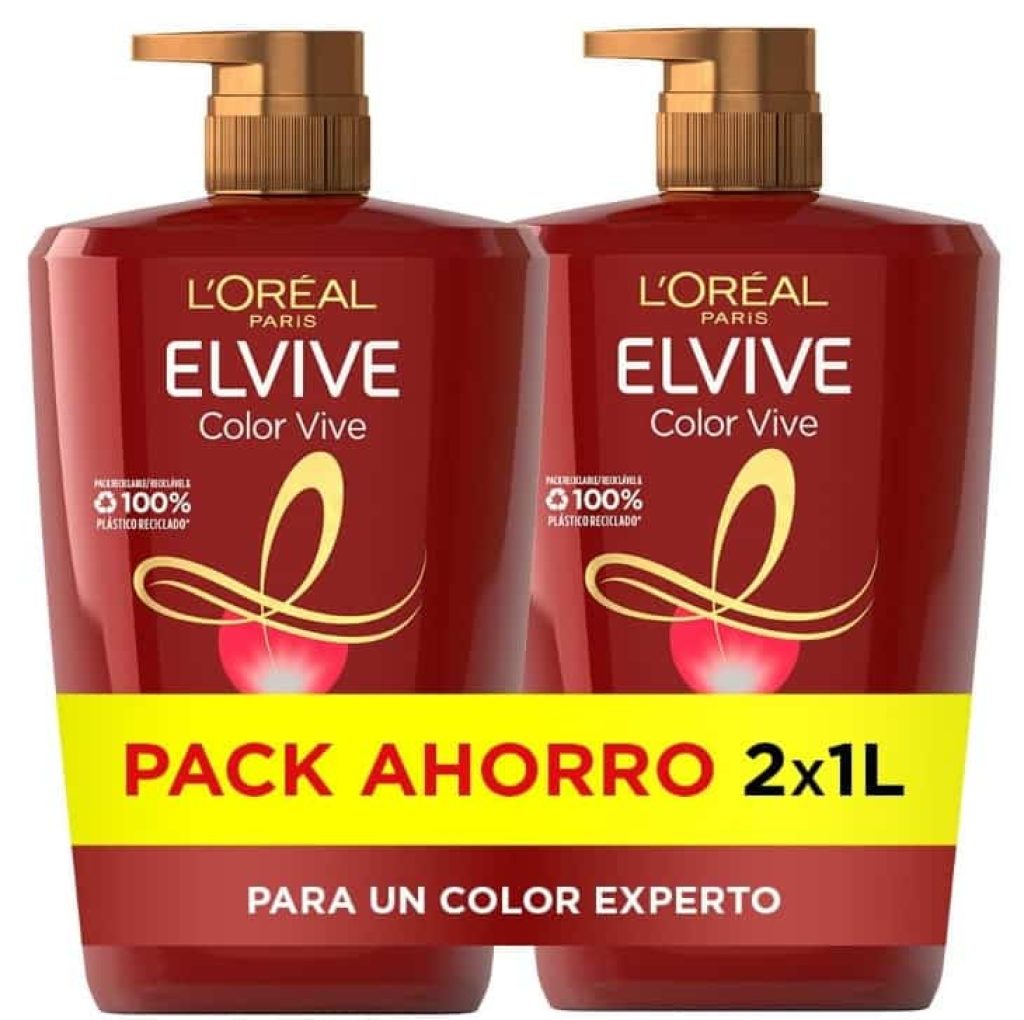 L'Oréal Paris Elvive Color Vive Pack 2 Champú Protector para el Pelo Teñido, 1 L