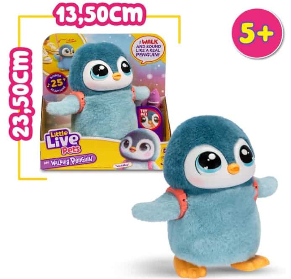 Little Live Pets - My Pet Penguin, Waddles el Pingüino Mascota de Juguete, 25 Sonidos y Reacciones, Muñeco de Felpa Interactivo, jueguetes para niños +4 años