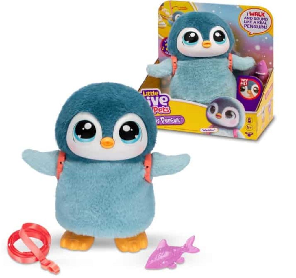 Little Live Pets - My Pet Penguin, Waddles el Pingüino Mascota de Juguete, 25 Sonidos y Reacciones, Muñeco de Felpa Interactivo, jueguetes para niños +4 años