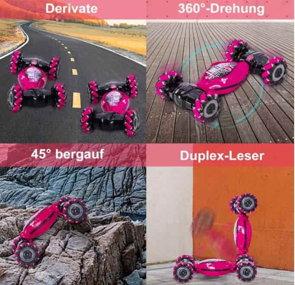 Ltteaoy Coche Acrobático RC con Sensor de Gestos para Niños, con Control Remoto de Doble Cara 2.4GHz y Giros de 360 Grados, Luces y Música. Regalo para Niños y Niñas Mayores de 6 Años(Rojo)
