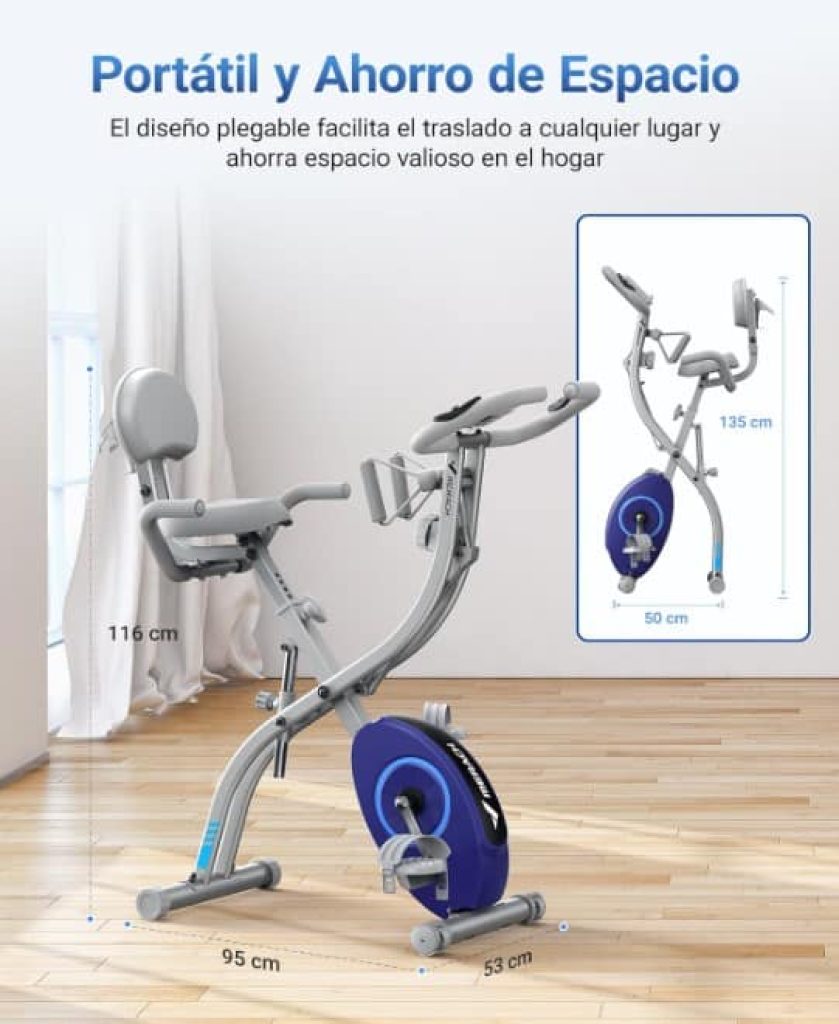 MERACH Bicicleta Estática Plegable 4 en 1, Bici Spinning con Monitor LCD y Medición de Pulso Manual, Bicicletas Fitness Magnéticas con Cómodo Cojín de Asiento