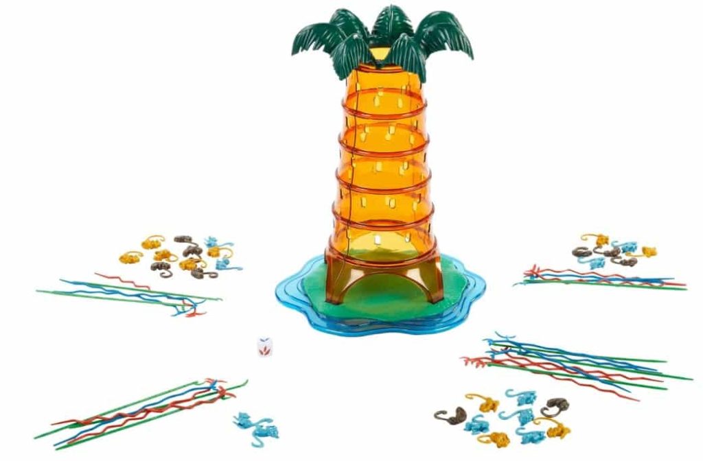 Mattel Games Juego de mesa Monos Locos Rockin' Tree Party, árbol con monos, lémures y perezosos, juguete +5 años (HTW65)