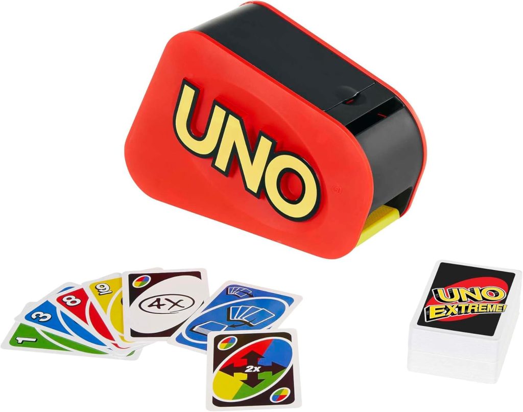 Mattel Games UNO Extreme - Juego de Cartas Familiar con Lanzador - Regalo para Niños de 7+ Años y Adultos, GXY75