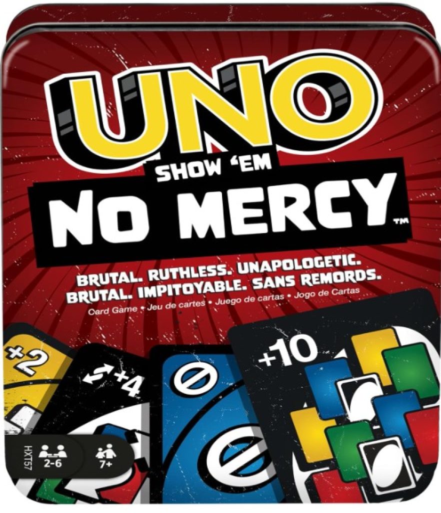 Mattel Games UNO No Mercy, Juego de Cartas con Cartas adicionales, Juguete Regalo para niños y niñas +7 años, HXT57