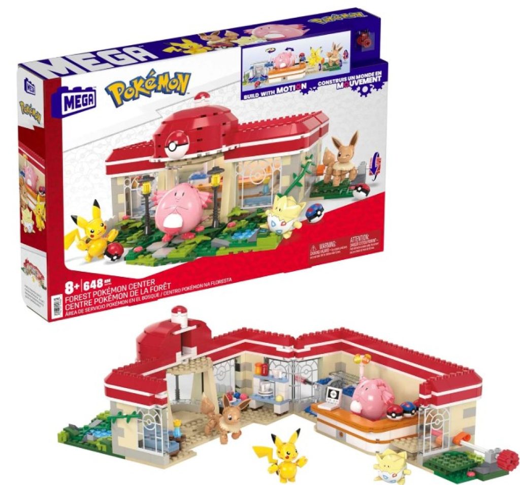 Mega Construx Pokémon Centro Pokemon en el Bosque +600 Bloques de construcción con 4 Personajes, Juguete +8 años (Mattel HNT93)