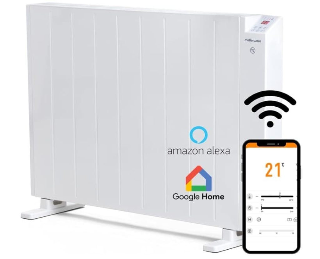 Mellerware - Emisor Térmico Bajo Consumo Comfy! 2000W WIFI | Programable 3 Modos +Temp. Ajustable + Función Ventana Abierta | Temporizador | Radiador Eléctrico 30m2 | Google Home Alexa |Large
