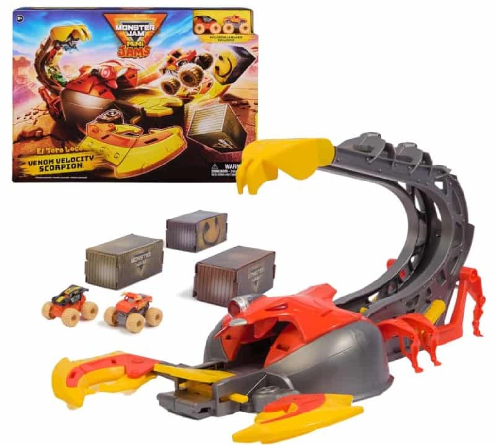 Monster Jam-Escenario EL Toro Loco Venom Velocity Scorpion+ Mini JAMS Toro Loco Y MAX-D Monster DE Metal Escala 1:87-6069752-Monster Truck-Coches para Niños -Juegos Infantiles- Juguetes Niños 3 años+