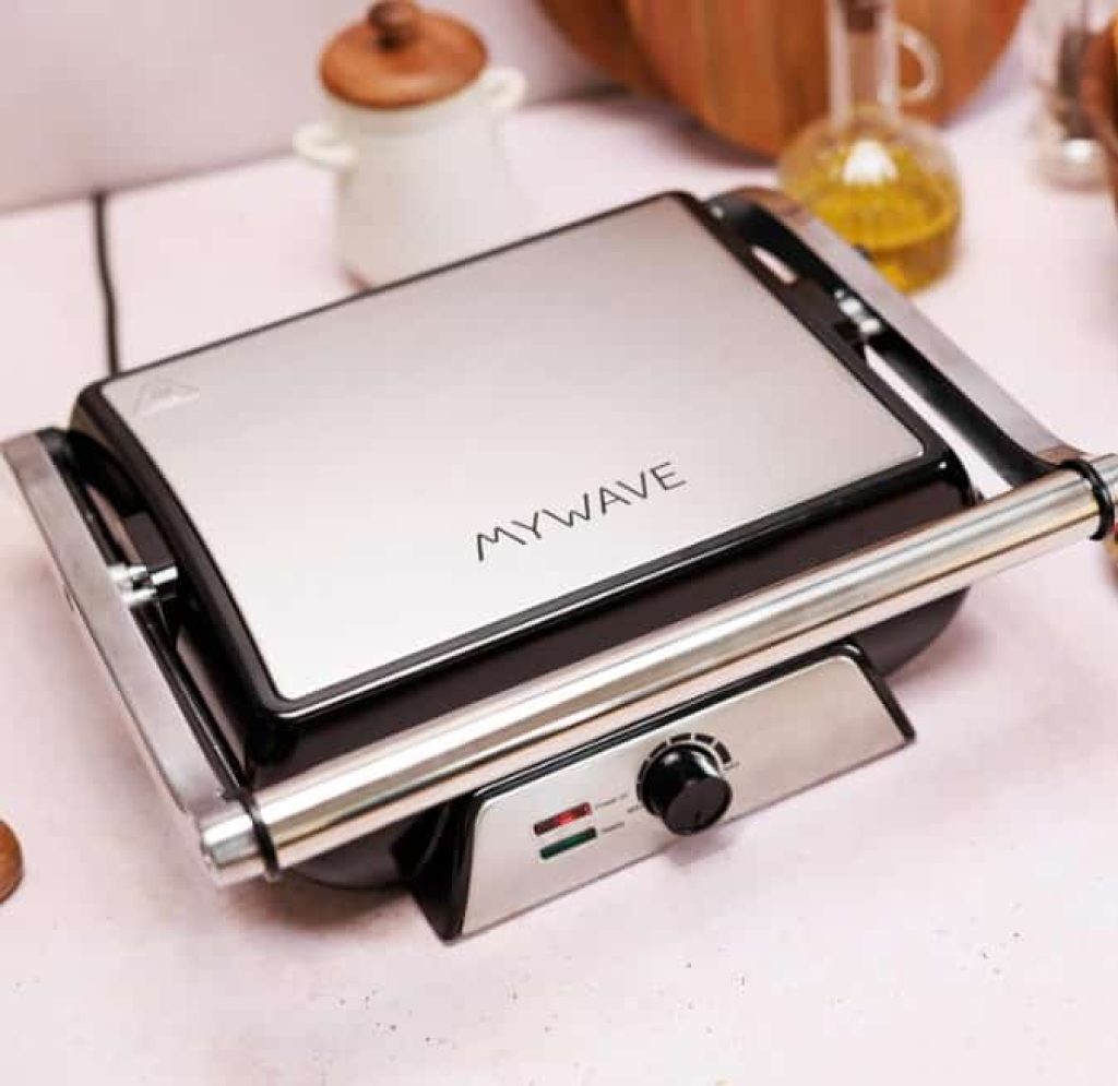 My Wave - Contact Grill - 2000W y Apertura de 180º - Parrilla Eléctrica con Control de Temperatura Automático y Placas Antiadherentes