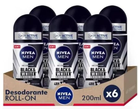 NIVEA MEN Pack ahorro - Black & White Invisible Original Roll on Desodorante para hombre 50ml x 6 unidades