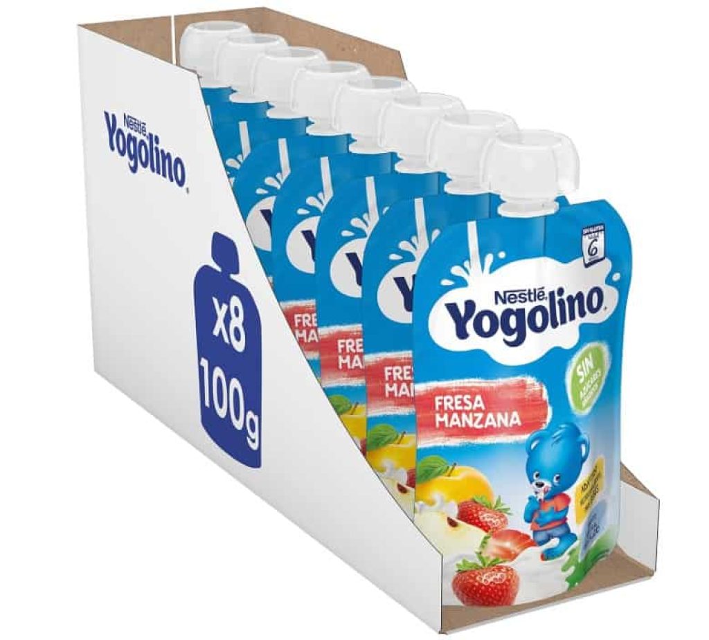 Nestlé Yogolino Lácteo infantil Fresa Manzana, Desde 6 Meses, 8 Bolsitas de 100 g