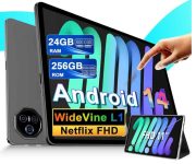 2025 Newest Tablet 11 Pulgadas Android 14 Tablets, 24GB RAM+256GB ROM (2TB TF), FHD IPS, Octa-Core, UFS 2.2 Flash, 8000mAh, 5MP+13MP, Dual WiFi, BT 5.0, Widevine L1, Face ID, Con Carcasa MetÃlica-Gris