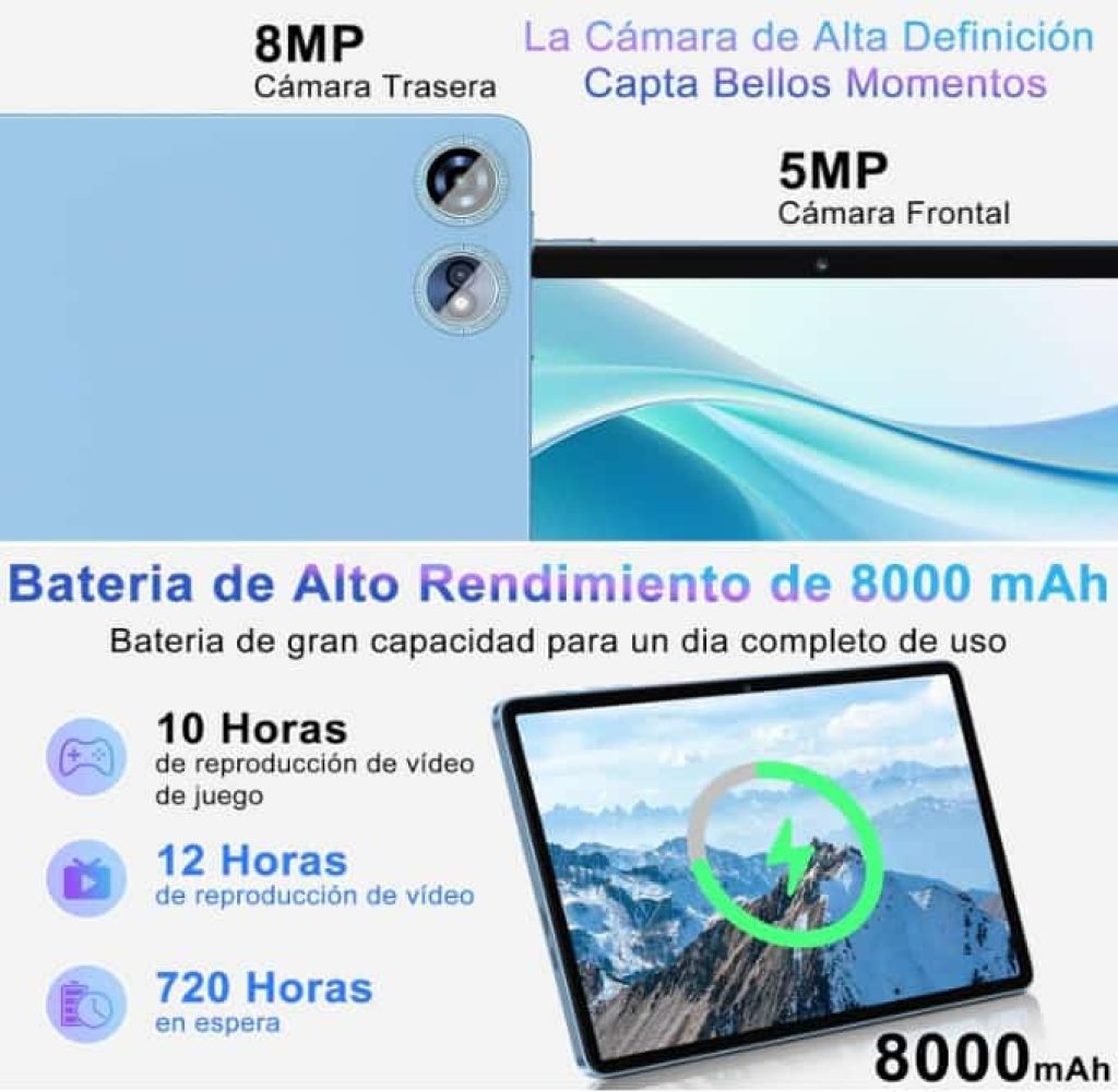 Newest Tablet Android 14 Tablet 10 Pulgadas con Octa-Core 2.0 GHz, 22GB RAM 128GB ROM(TF 1TB), Tablet Widevine L1, 5G WiFi, Tablet con Teclado y Raton