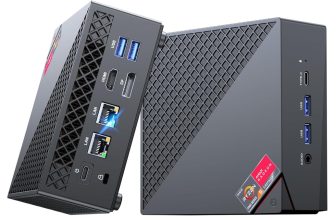 NiPoGi AM06 Pro Mini PC,АMD Ryzen 7 5825U(Mejor Que 5700U/5560U, 8C/16T, hasta 4,4 GHz),16GB DDR4 512GB M.2 SSD Mini Ordenador WiFi 6,Dual LAN,HDMI+DP+Type-C 4K@60Hz para Educación/Oficina