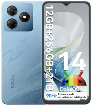 OSCAL Flat 2 Movil Android 14, Moviles Ofertas 256GB+12GB, 6.56 Pulgadas HD+ 90Hz Telefono Movil, 5000mAh Batería, Cámara 13MP+5MP, 4G Dual SIM, Octa-Core/OTG/GPS/Face ID